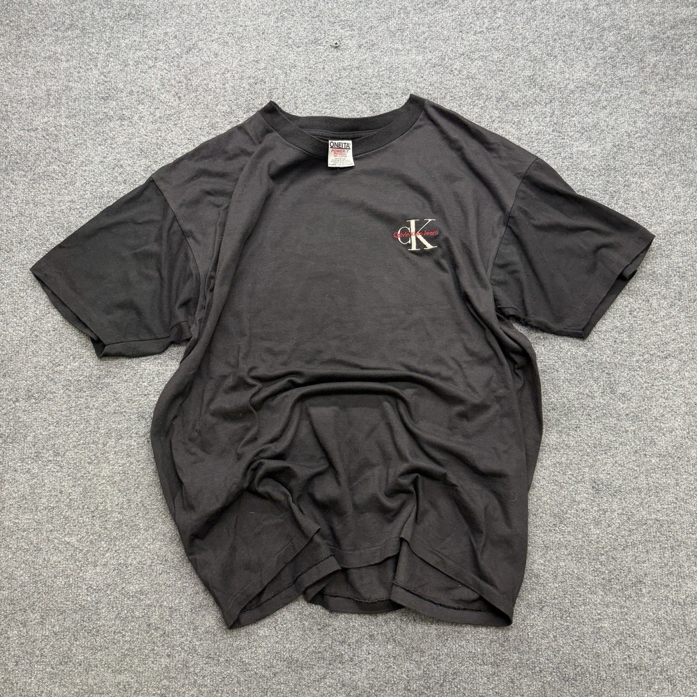 Calvin Klein Men's 90s T Shirt Vintage Size XL Oneita Boot Black Single Stitch